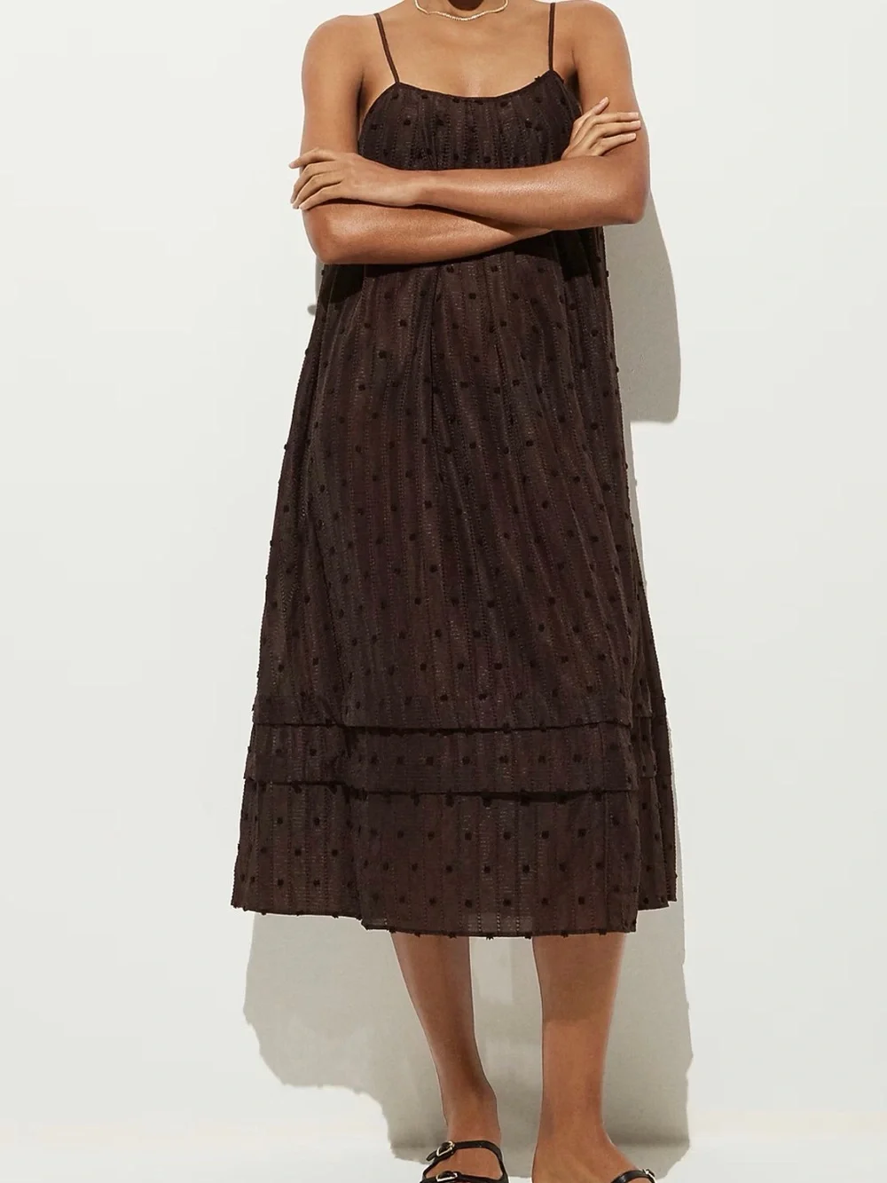 J.Crew NWT size Medium Shift Midi Dress in Textured Dot Inky Espresso Dark Brown